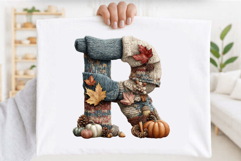 Whimsical Autumn Alphabet Letters Clipart Bundle. Sublimation SVGArt 