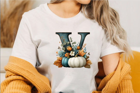 Whimsical Autumn Alphabet Letters Clipart Bundle. Sublimation SVGArt 