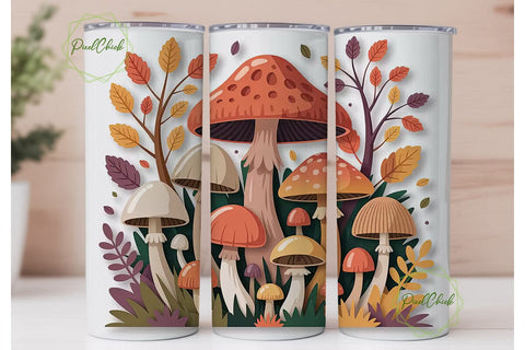 Whimsical Autumn Mushrooms Tumbler Wrap Sublimation PixelChick 