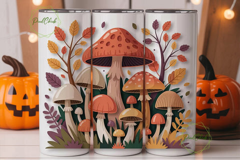 Whimsical Autumn Mushrooms Tumbler Wrap Sublimation PixelChick 