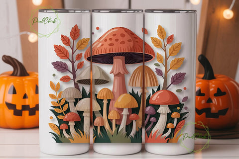 Whimsical Autumn Mushrooms Tumbler Wrap Sublimation PixelChick 