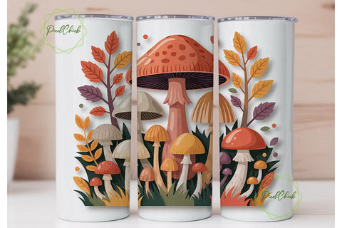 Whimsical Autumn Mushrooms Tumbler Wrap Sublimation PixelChick 