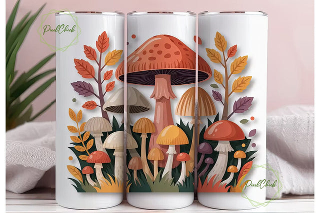 Whimsical Autumn Mushrooms Tumbler Wrap Sublimation PixelChick 