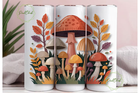 Whimsical Autumn Mushrooms Tumbler Wrap Sublimation PixelChick 