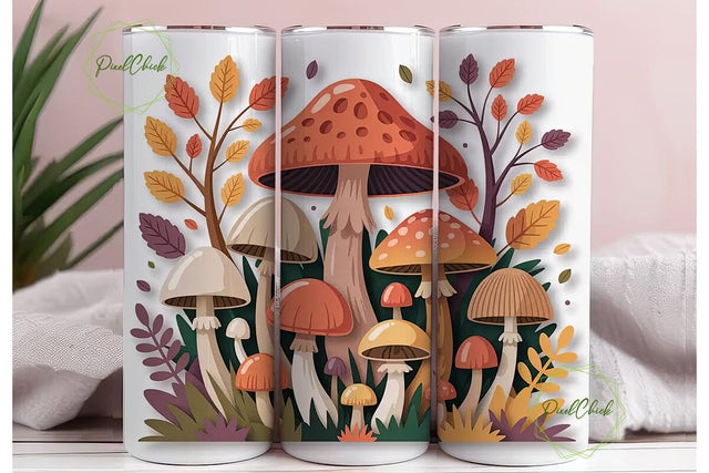 Whimsical Autumn Mushrooms Tumbler Wrap Sublimation PixelChick 