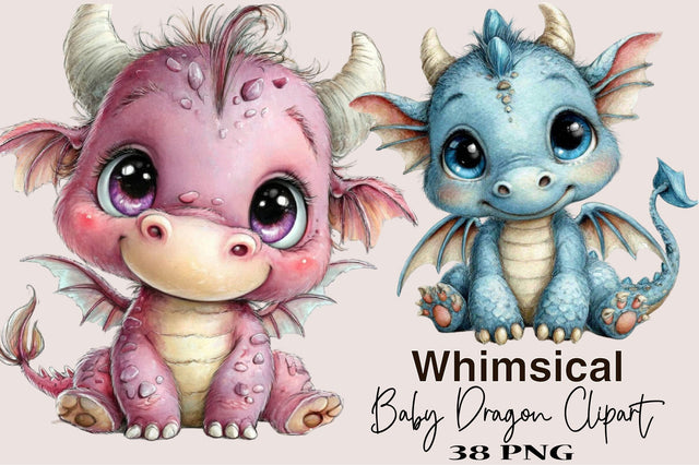 Whimsical Baby Dragon Watercolor Clipart Sublimation SVGArt 
