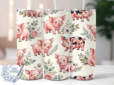 Whimsical Baby Piglet Garden 20oz Tumbler, Piglet Motif, Baby Theme, Whimsical Art Design, Garden Accent, Playful Charm, Sublimation Wrap, 20oz Tumbler Sublimation ToriDesigns 