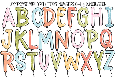 Whimsical Balloon Doodle Alphabet - Regular, Dots, Stripes Options SVG Designing Digitals 