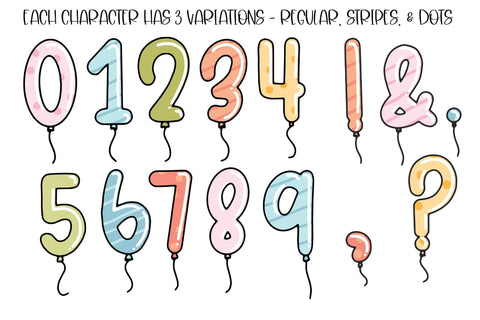 Whimsical Balloon Doodle Alphabet - Regular, Dots, Stripes Options SVG Designing Digitals 
