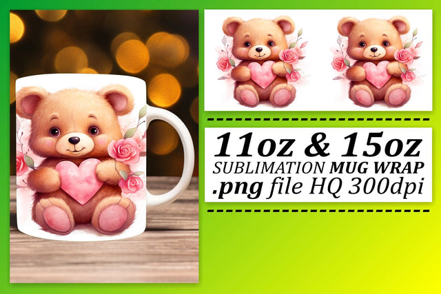Whimsical Bear Embrace: Valentines Day Mug Wrap Sublimation afrosvg 