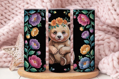 Whimsical Bear Floral 20oz Tumbler Wrap Sublimation DesignSVG 