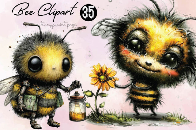 Whimsical Bee Clipart Bundle. Sublimation SVGArt 