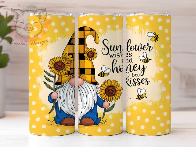 Whimsical Bee Gnome Sunflower Tumbler Wrap, Sunflower Bee Tumbler, Honey Bee Tumbler Design, 20oz Sublimation Tumbler, Cute Gnome Tumbler, Rustic Farmhouse Tumbler Sublimation Lara' s Designs 