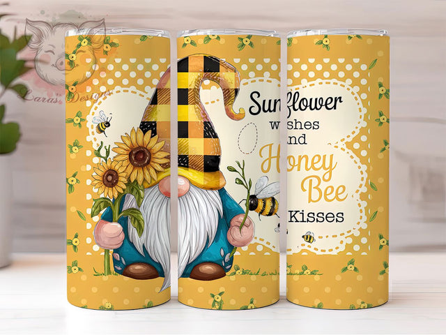 Whimsical Bee Gnome Sunflower Tumbler Wrap, Sunflower Bee Tumbler, Honey Bee Tumbler Design, 20oz Sublimation Tumbler, Cute Gnome Tumbler, Rustic Farmhouse Tumbler Sublimation Lara' s Designs 