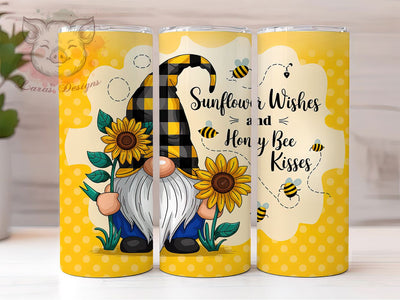 Whimsical Bee Gnome Sunflower Tumbler Wrap, Sunflower Bee Tumbler, Honey Bee Tumbler Design, 20oz Sublimation Tumbler, Cute Gnome Tumbler, Rustic Farmhouse Tumbler Sublimation Lara' s Designs 