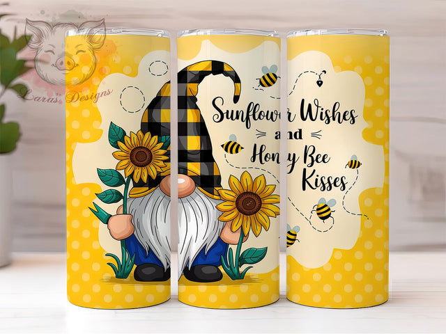 Whimsical Bee Gnome Sunflower Tumbler Wrap, Sunflower Bee Tumbler, Honey Bee Tumbler Design, 20oz Sublimation Tumbler, Cute Gnome Tumbler, Rustic Farmhouse Tumbler Sublimation Lara' s Designs 