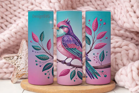 Whimsical Bird 20oz Tumbler Wrap Sublimation DesignSVG 