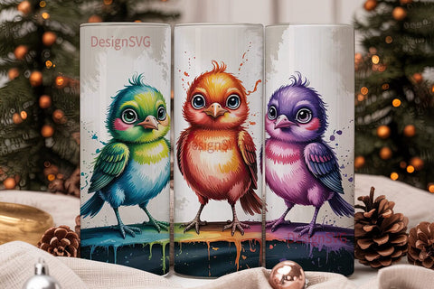 Whimsical Birds 20oz Tumbler Wrap Sublimation DesignSVG 