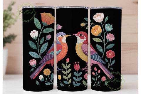 Whimsical Birds 20oz Tumbler Wrap Sublimation PixelChick 