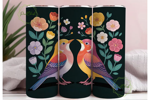 Whimsical Birds 20oz Tumbler Wrap Sublimation PixelChick 