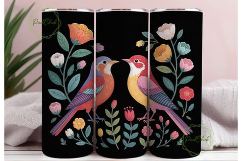 Whimsical Birds 20oz Tumbler Wrap Sublimation PixelChick 