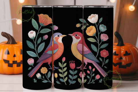 Whimsical Birds 20oz Tumbler Wrap Sublimation PixelChick 