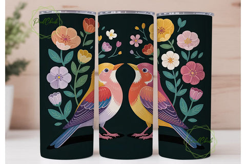 Whimsical Birds 20oz Tumbler Wrap Sublimation PixelChick 