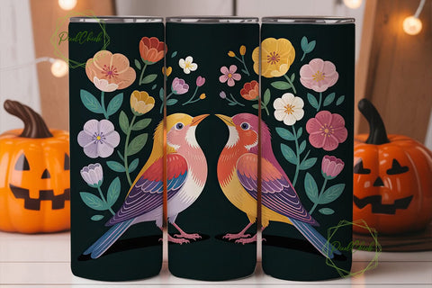 Whimsical Birds 20oz Tumbler Wrap Sublimation PixelChick 