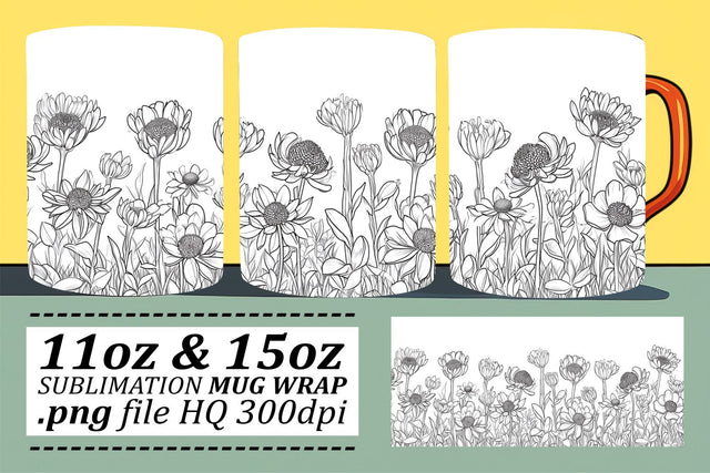Whimsical Blossom Meadow Mug Pattern Design Sublimation afrosvg 