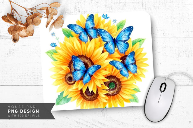 Whimsical Blue Butterfly Mousepad Sublimation Regulrcrative 