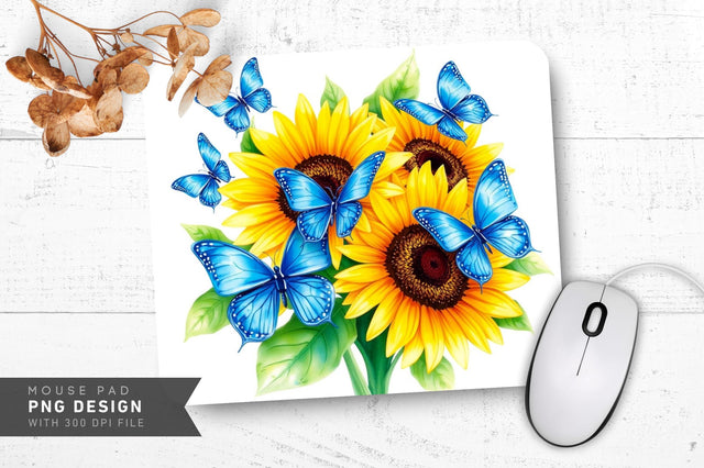 Whimsical Blue Butterfly Mousepad Sublimation Regulrcrative 