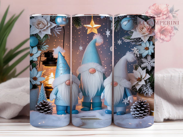Whimsical Blue Christmas Gnome Tumbler, Whimsical Holiday Gnome, Winter Blue Gnome, Cute Christmas Gnomes, Festive Gnome Art, 20oz Tumbler, Sublimation Design Sublimation Li Zamperini 