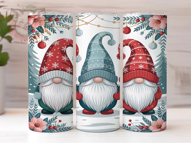 Whimsical Blue Christmas Gnomes Tumbler, Whimsical Blue Gnome Sublimation Design, Festive Holiday Cup Art, 20oz Xmas Tumbler, Cute Gnome Mug, Stylish Christmas Cup, Cozy Holiday Wrap Sublimation Lara' s Designs 
