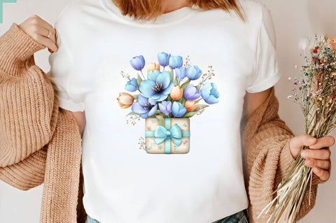Whimsical Blue Flowers Spring Clipart Bundle. Sublimation SVGArt 