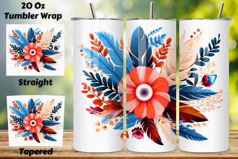 Whimsical Bohemian Bouquet Tumbler Wrap Sublimation FloridPrintables 