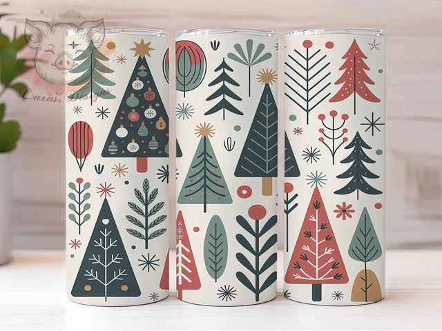 Whimsical Boho Christmas Tree Tumbler, Boho Tree Sublimation Design, Folk Art Holiday Trees, 20oz Christmas Tumbler, Cozy Winter Mug, Rustic Boho Cup, Festive Folk Tree Wrap Sublimation Lara' s Designs 