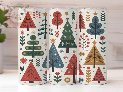 Whimsical Boho Christmas Tree Tumbler, Boho Tree Sublimation Design, Folk Art Holiday Trees, 20oz Christmas Tumbler, Cozy Winter Mug, Rustic Boho Cup, Festive Folk Tree Wrap Sublimation Lara' s Designs 