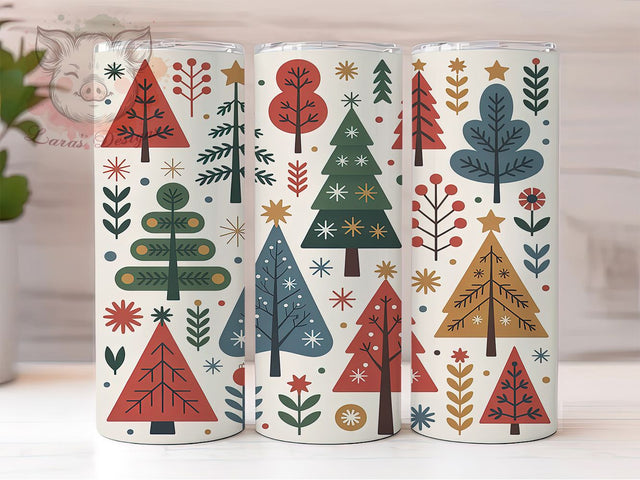 Whimsical Boho Christmas Tree Tumbler, Boho Tree Sublimation Design, Folk Art Holiday Trees, 20oz Christmas Tumbler, Cozy Winter Mug, Rustic Boho Cup, Festive Folk Tree Wrap Sublimation Lara' s Designs 