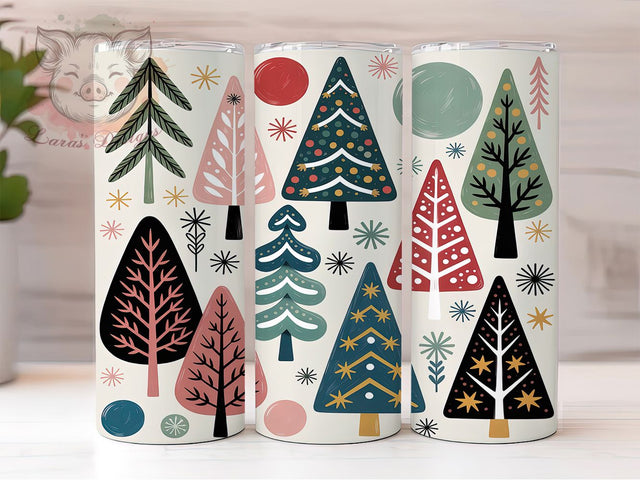 Whimsical Boho Christmas Tree Tumbler, Boho Tree Sublimation Design, Folk Art Holiday Trees, 20oz Christmas Tumbler, Cozy Winter Mug, Rustic Boho Cup, Festive Folk Tree Wrap Sublimation Lara' s Designs 