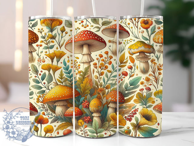 Whimsical Boho Cottagecore Mushroom Tumbler, Boho Mushroomcore Tumbler, Seamless Mushroom Wrap, Rustic Cottagecore Wrap, Whimsical Boho Wrap, Sublimation Design, Trendy Gift Idea Sublimation ToriDesigns 