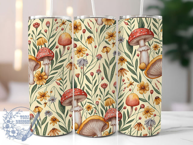 Whimsical Boho Cottagecore Mushroom Tumbler, Boho Mushroomcore Tumbler, Seamless Mushroom Wrap, Rustic Cottagecore Wrap, Whimsical Boho Wrap, Sublimation Design, Trendy Gift Idea Sublimation ToriDesigns 