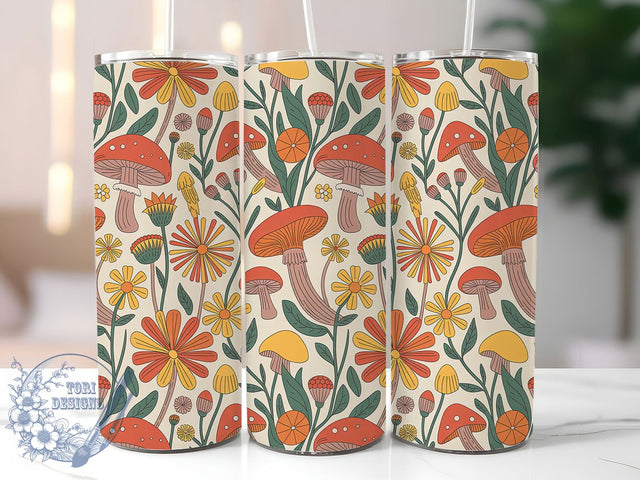 Whimsical Boho Cottagecore Mushroom Tumbler, Boho Mushroomcore Tumbler, Seamless Mushroom Wrap, Rustic Cottagecore Wrap, Whimsical Boho Wrap, Sublimation Design, Trendy Gift Idea Sublimation ToriDesigns 
