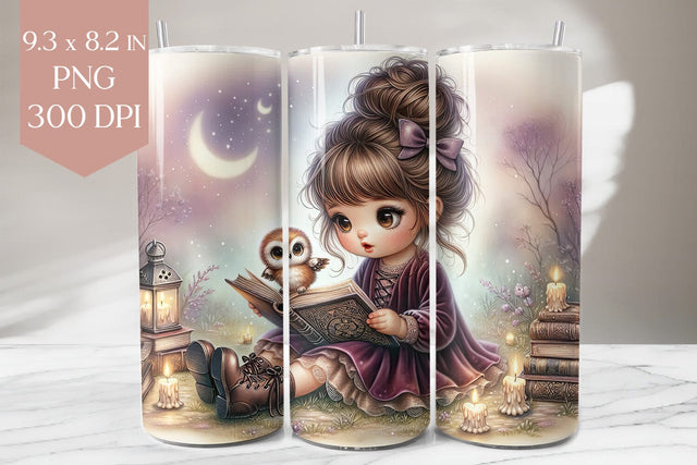 Whimsical Bookish Girl & Owl Tumbler Wrap Sublimation BijouBay 