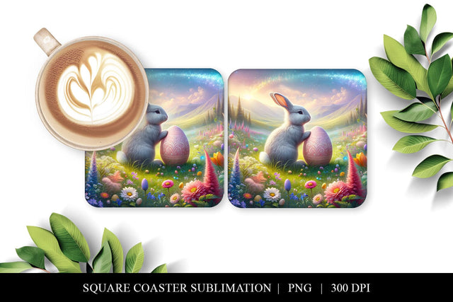 Whimsical Bunny Coaster Sublimation Design | Floral PNG Sublimation BijouBay 