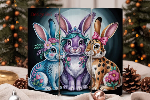 Whimsical Bunny Trio 20oz Tumbler Wrap Sublimation DesignSVG 