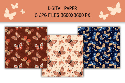 Whimsical Butterflies Digital Paper | Boho Moths Patterns JPG Bundle | Scrapbooking Paper | Abstract, Floral, Botanical Seamless Backgrounds Digital Pattern AnnaViolet_store 