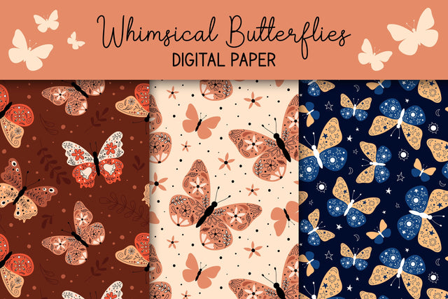 Whimsical Butterflies Digital Paper | Boho Moths Patterns JPG Bundle | Scrapbooking Paper | Abstract, Floral, Botanical Seamless Backgrounds Digital Pattern AnnaViolet_store 