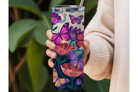 Whimsical Butterfly Garden 20oz Tumbler Sublimation DesignSVG 