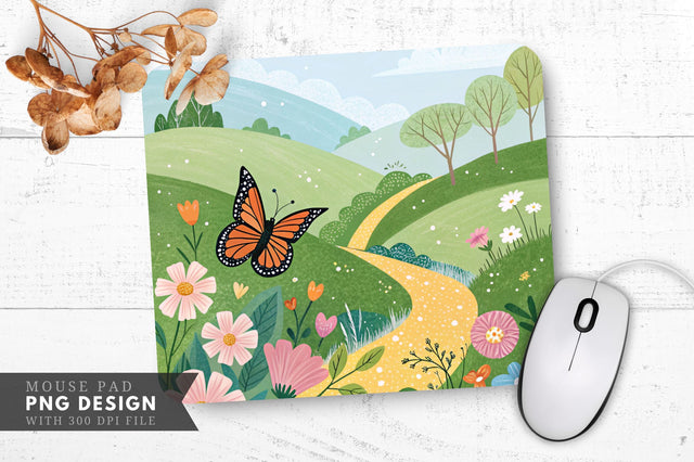 Whimsical Butterfly Garden Mouse Pad Design Sublimation Regulrcrative 