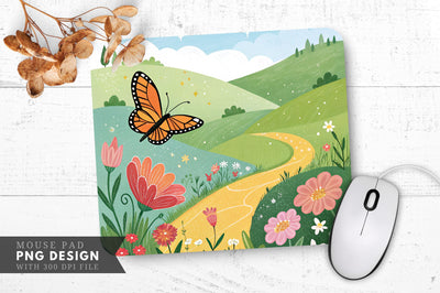 Whimsical Butterfly Garden Mouse Pad PNG Design Sublimation Regulrcrative 
